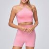 Halter Sports Crop Top – Seamless Nylon-Spandex