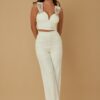 Jewel-Beaded Ribbon Bow Two-Piece Set – Crop Top & Bottom