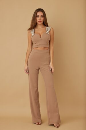 Beaded Ribbon Bow Crop Top Two-Piece Set