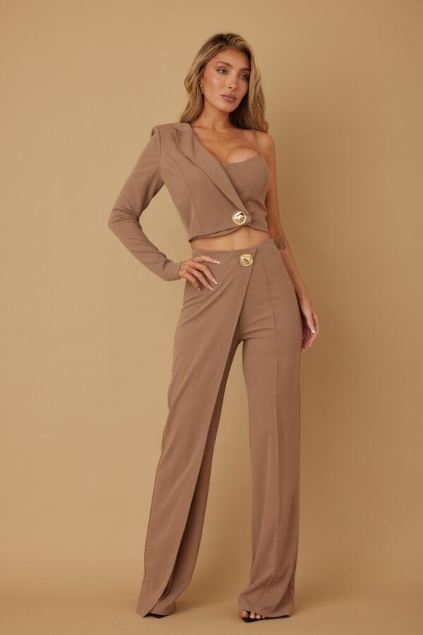 Asymmetric Half-Sleeve Two-Piece Set – Stretch Blend