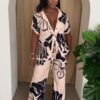 Noir Bloom Silky Pants Set – Blush & Black Floral