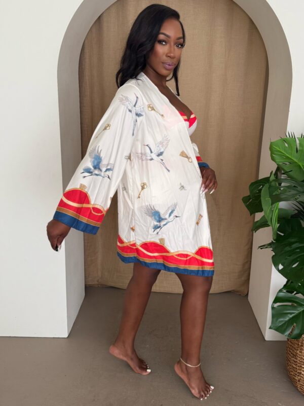 Crane Key Kimono – Red & Blue Crane & Key Motif