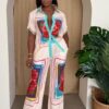 Rosa Frame Button-Up Resort Set – Rose Print & Teal Piping