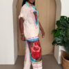 Rosa Frame Button-Up Resort Set – Rose Print & Teal Piping
