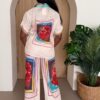 Rosa Frame Button-Up Resort Set – Rose Print & Teal Piping