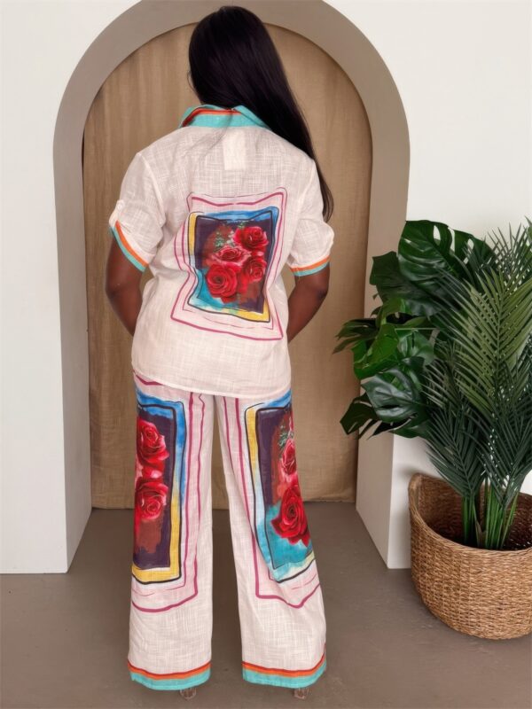 Rosa Frame Button-Up Resort Set – Rose Print & Teal Piping