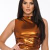 Metallic Mock-Neck Crop Top – Sleek Sleeveless Shine