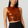 Metallic Mock-Neck Crop Top – Sleek Sleeveless Shine