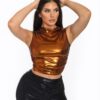 Metallic Mock-Neck Crop Top – Sleek Sleeveless Shine