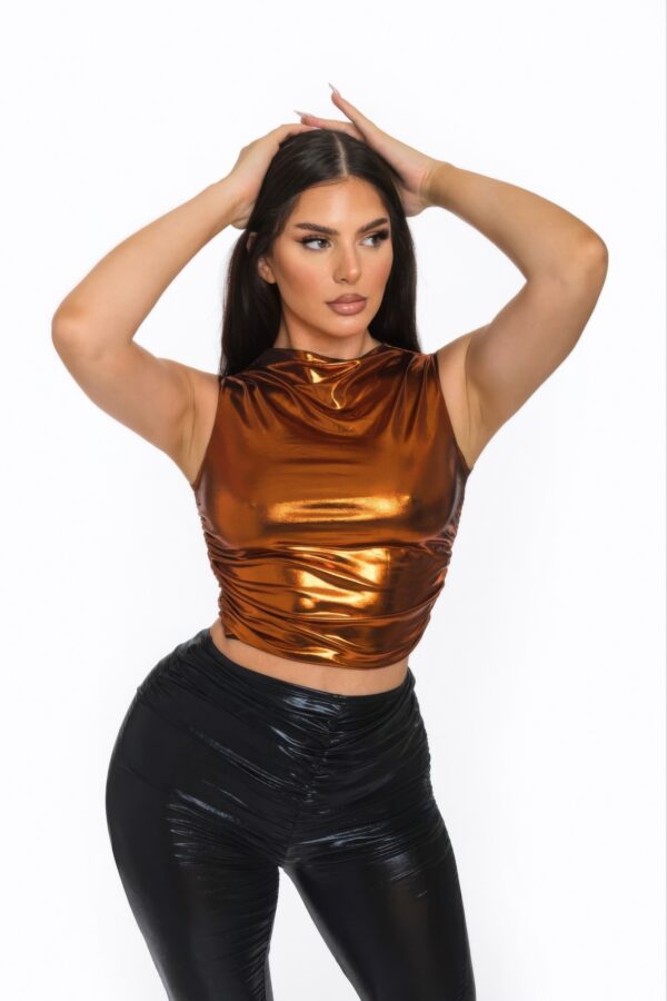 Metallic Mock-Neck Crop Top – Sleek Sleeveless Shine