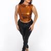 Metallic Mock-Neck Crop Top – Sleek Sleeveless Shine
