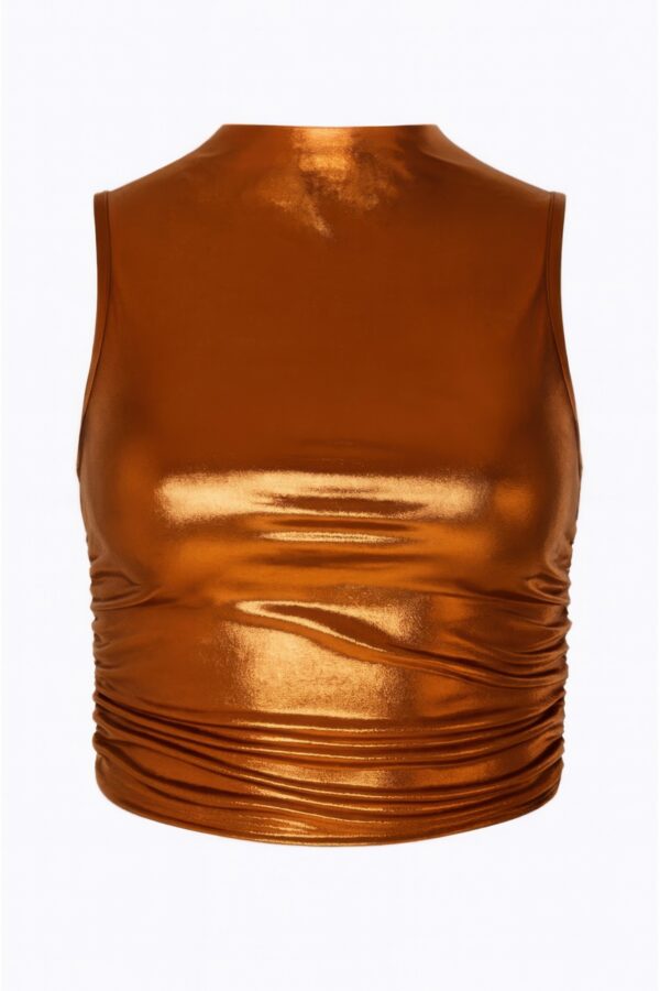 Metallic Mock-Neck Crop Top – Sleek Sleeveless Shine