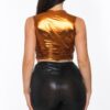 Metallic Mock-Neck Crop Top – Sleek Sleeveless Shine