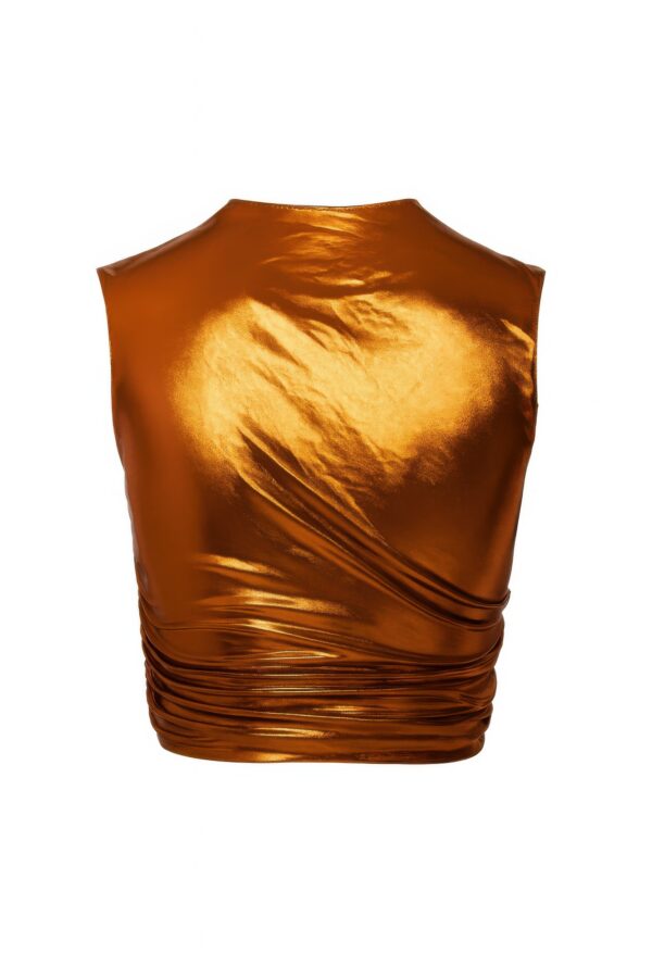 Metallic Mock-Neck Crop Top – Sleek Sleeveless Shine