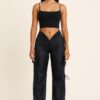 V-Cut Cargo Pants with Drawstring Waist – Wide Leg