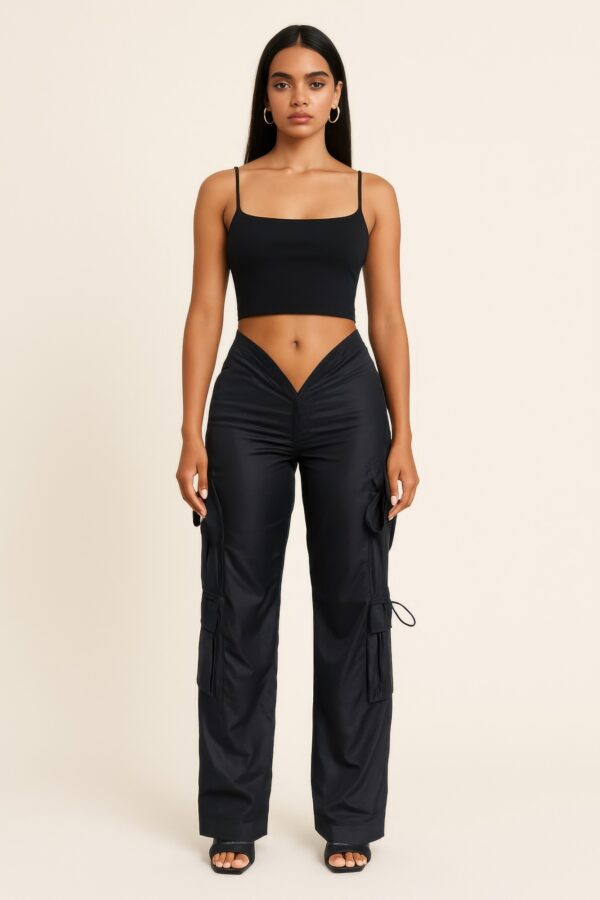 V-Cut Cargo Pants with Drawstring Waist – Wide Leg
