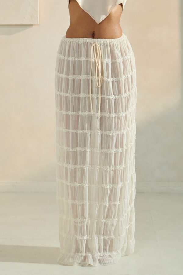 Sky Breeze Sheer Maxi Skirt – Horizontal Ruffle