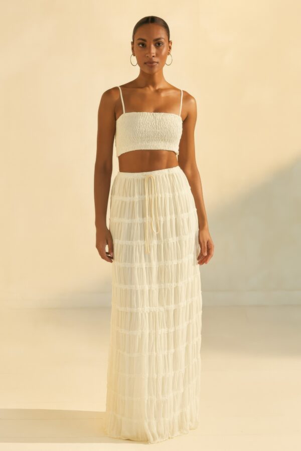 Sky Breeze Sheer Maxi Skirt – Horizontal Ruffle