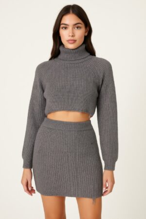 Mock Neck Knit Set – Crop Top & Mini Skirt