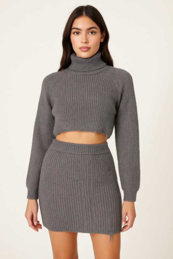 Mock Neck Knit Set – Crop Top & Mini Skirt