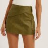 Faux Leather Strap Mini Skirt – Cross-Strap Detail