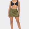 Faux Leather Strap Mini Skirt – Cross-Strap Detail