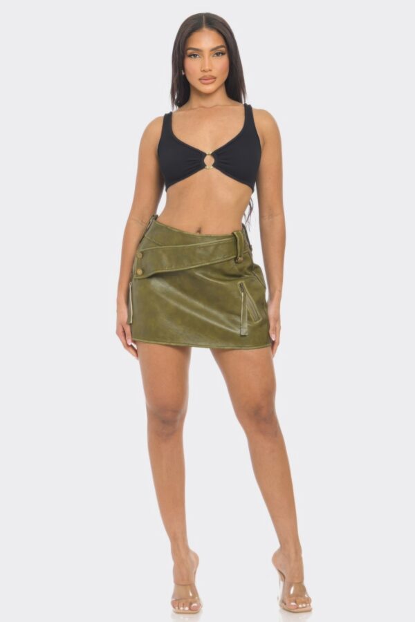 Faux Leather Strap Mini Skirt – Cross-Strap Detail