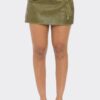 Faux Leather Strap Mini Skirt – Cross-Strap Detail