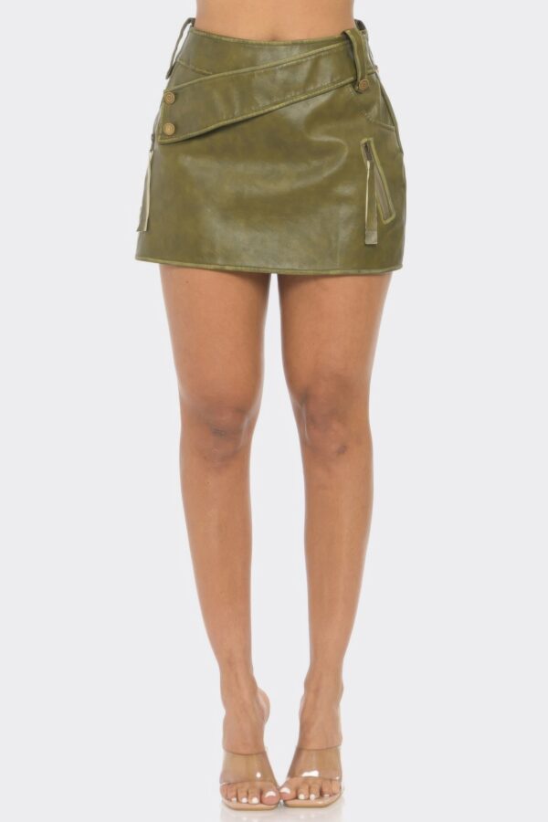 Faux Leather Strap Mini Skirt – Cross-Strap Detail