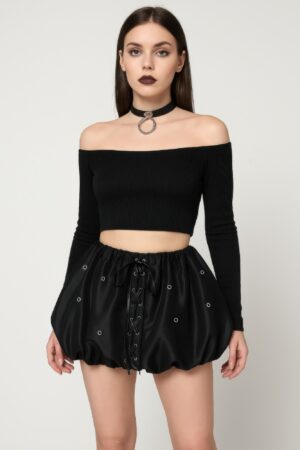 Bubble Lace-Up Mini Skirt – Low-Waist Puff Silhouette