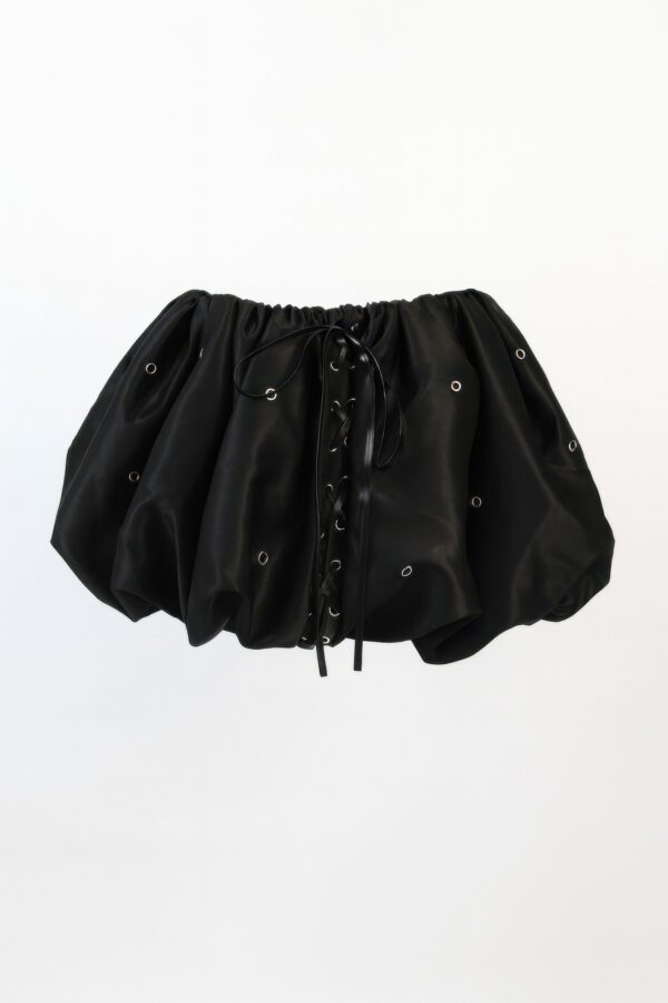 Bubble Lace-Up Mini Skirt – Low-Waist Puff Silhouette