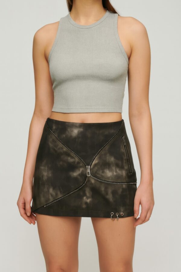Mid-Waist Mini Skirt with Eyelet & Zipper Detail