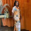 Solar Muse Pants Set – Orange Sun & Seashell Print