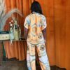 Solar Muse Pants Set – Orange Sun & Seashell Print