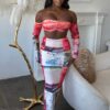 Magazine-Print Mesh Set – Vibrant Reds, Pinks & Blues