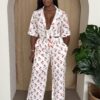 Cherry Pop Tie-Front Wide-Leg Set in White Cherry Print