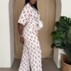 Cherry Pop Tie-Front Wide-Leg Set in White Cherry Print