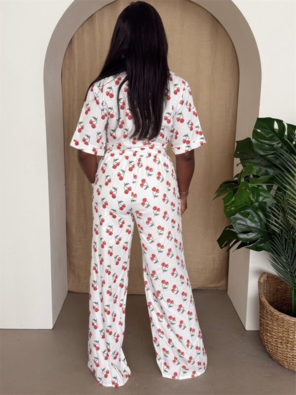 Cherry Pop Tie-Front Wide-Leg Set in White Cherry Print