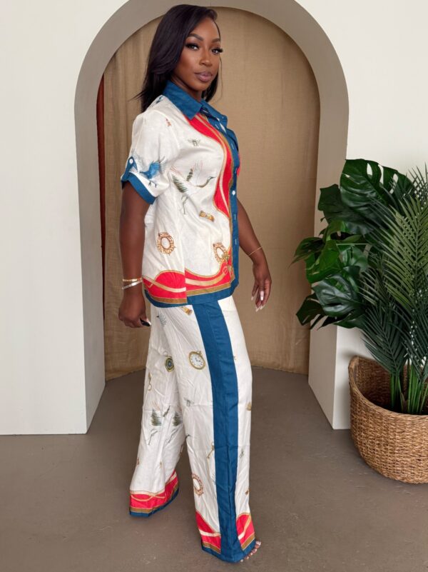 Crane & Nautical Print Shirt-Pant Set – Ivory Multi