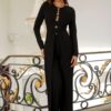 Long-Slit Jumpsuit with Animal-Print Button Accents