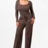 Ribbed Square-Neck Bodysuit & Wide-Leg Pants Set