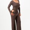 Ribbed Square-Neck Bodysuit & Wide-Leg Pants Set