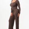Ribbed Square-Neck Bodysuit & Wide-Leg Pants Set