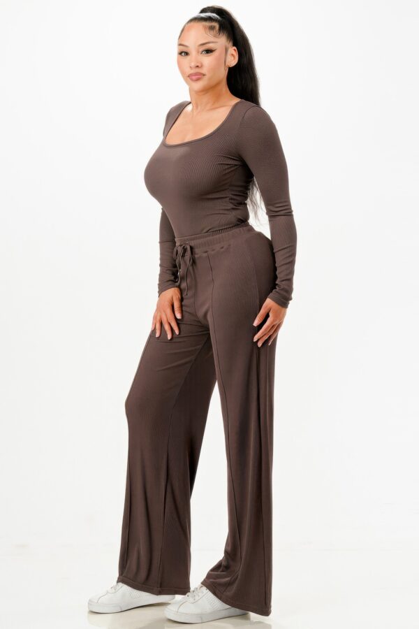 Ribbed Square-Neck Bodysuit & Wide-Leg Pants Set