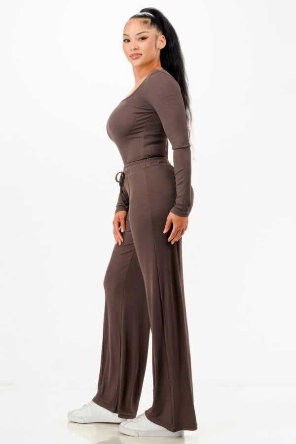 Ribbed Square-Neck Bodysuit & Wide-Leg Pants Set