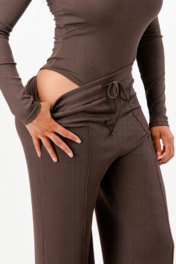Ribbed Square-Neck Bodysuit & Wide-Leg Pants Set