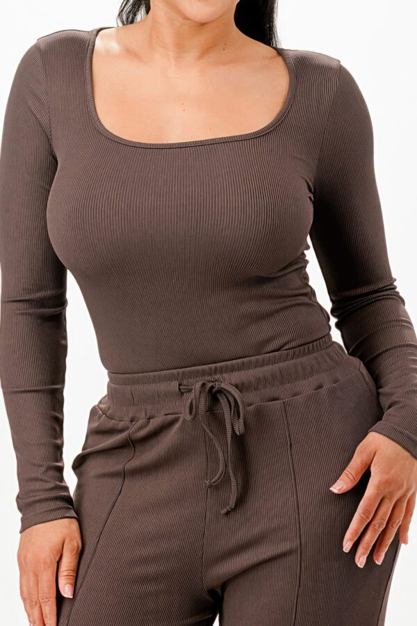 Ribbed Square-Neck Bodysuit & Wide-Leg Pants Set