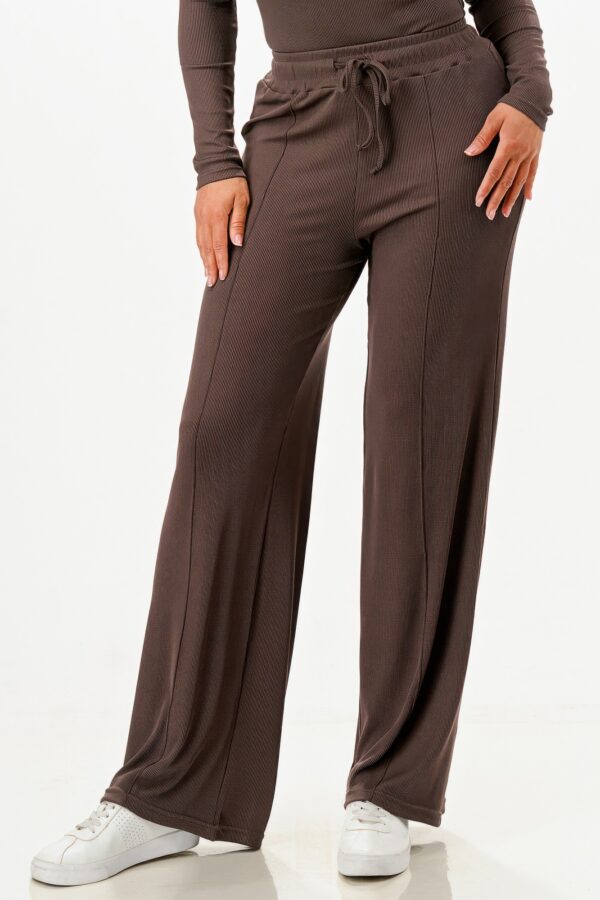 Ribbed Square-Neck Bodysuit & Wide-Leg Pants Set