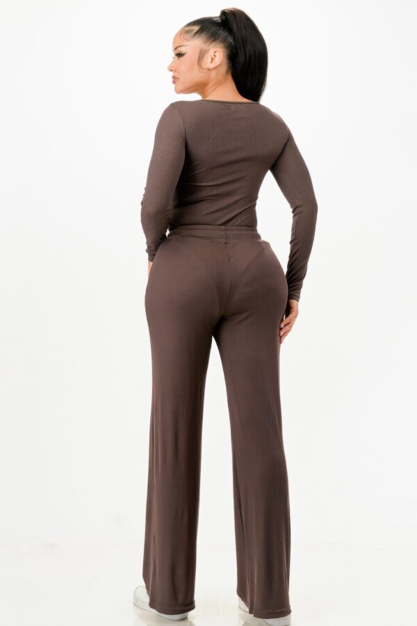 Ribbed Square-Neck Bodysuit & Wide-Leg Pants Set