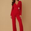 Evening Wrap Jumpsuit with Oval Crystal Stones